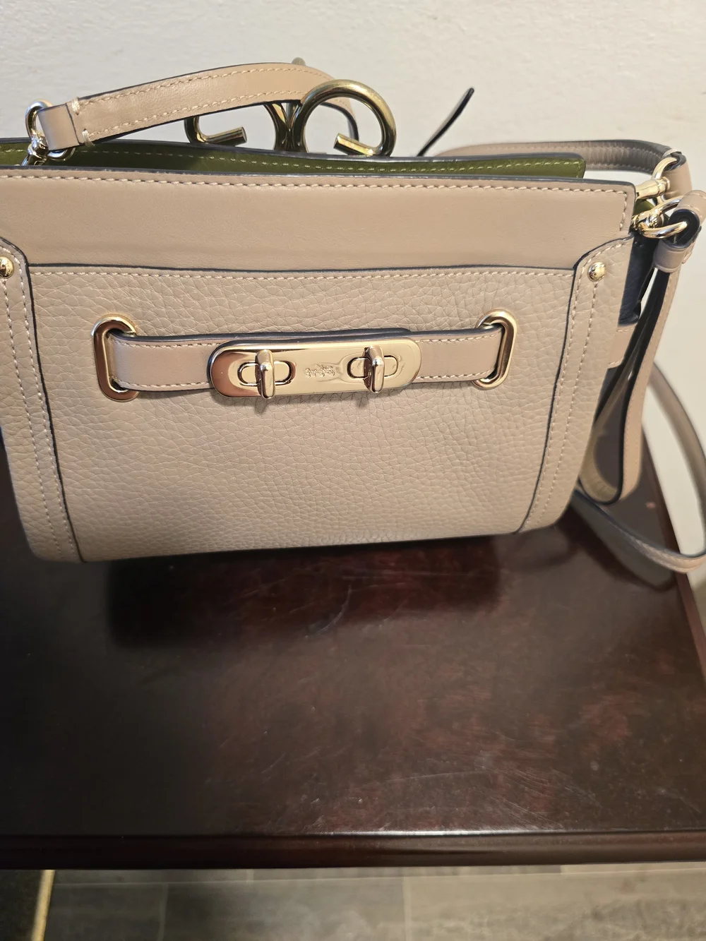 Coach Beige Pebbled Leather Crossbody with Gold Hardware